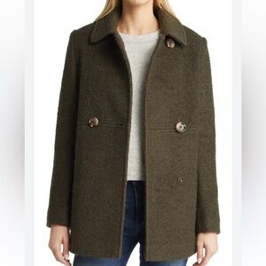 Sam Edelman Wool Double Breasted Bouclé Peacoat Military Green Floral Lined-6